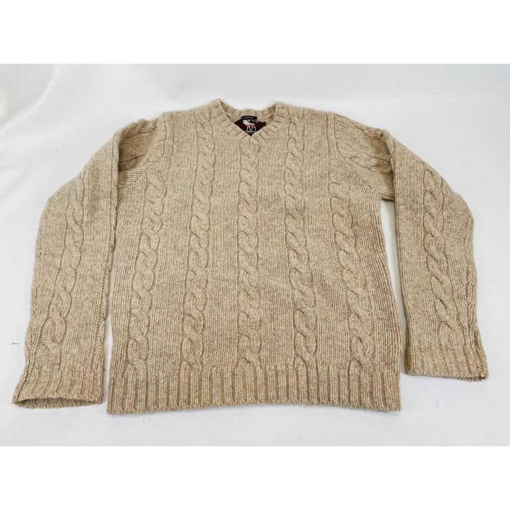 Abercrombie Vintage American Wear 100% Wool Cable Knit V-Neck Sweater Tan XL